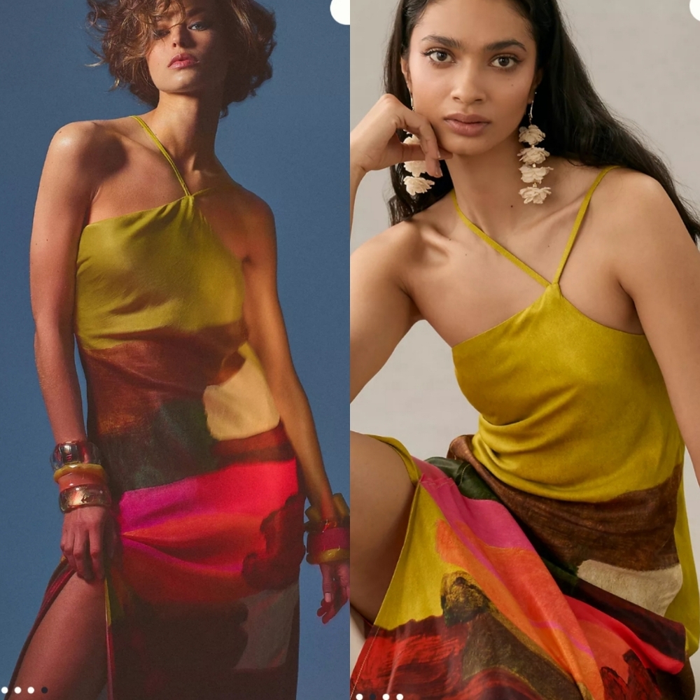 NWT Anthropologie | Bl-nk | Multicolored Slip Maxi Dress PETITE - Picture 2 of 8